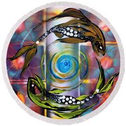 Pisces With Six Fence Lotus Round Beach Towel