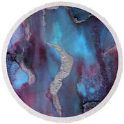 Singularity Purple And Blue Abstract Art Round Beach Towel by Michelle Wrighton