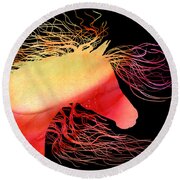 Wild Horse Abstract In Orange And Yellow Round Beach Towel by Michelle Wrighton