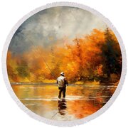 Autumn Angler - A Vibrant Impressionist Painting of a Man Fly