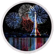 Tour Eiffel Fireworks Paris Round Beach Towel