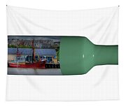 Ship On A Bottle With White Tapestry Ship On A Bottle With White Tapestry