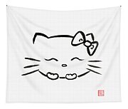 Happily giggling Hello kitty with a red bow, Japanese kawaii cartoon  character inspired sumi-e illus Tapestry by Awen Fine Art Prints - Fine Art  America
