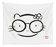 Sumi-e painting of a Japanese kawaii nerd hello kitty Tapestry by