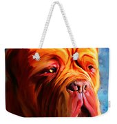 Vibrant Dogue De Bordeaux Painting On Blue Weekender Tote Bag by Michelle Wrighton