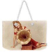 Pin-up music girl holding vinyl record LP Tote Bag by Jorgo