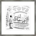 A Woman In A Toy Store Asks The Salesman If Framed Print