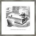 An Executive Sits At His Desk And An Employee's Framed Print