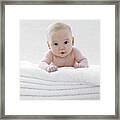 Baby Boy Lying On Towels #1 Framed Print