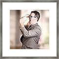Busy Business Man Drinking Coffee On The Run #1 Framed Print