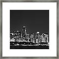 Chicago Skyline At Night Black And White Panoramic #1 Framed Print