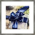 Christmas Present With Blue Ribbon Framed Print