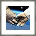 Cosmonaut And Astronaut Shaking Hands #1 Framed Print