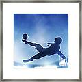 Football Soccer Match A Player Shooting On Goal #1 Framed Print