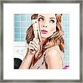 Gorgeous Pin-up Woman Holding Large Cleaning Peg Framed Print