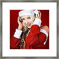 Happy Dj Christmas Girl Listening To Xmas Music Framed Print
