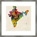 India Watercolor Map #1 Framed Print