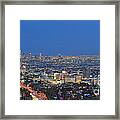 L.a. Skyline Los Angeles Ca Cityscape Night Dusk Lit Lights On 3 #1 Framed Print