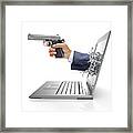 Laptop With Hand And Gun #1 Framed Print