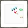 Pills And Capsules On White Background #1 Framed Print