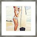 Sexy Sixties Pinup Surfer Girl At Vintage Beach Framed Print