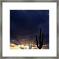 Silhouetted Saguaro Cactus Sunset At Dusk Arizona State Usa #1 Framed Print