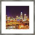 Skyline Of Uptown Charlotte North Carolina At Night #1 Framed Print