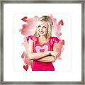 Smiling Romantic Blond Female Hugging Love Heart #1 Framed Print