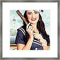 Smiling Young Pinup Sailor Girl. Sea Search And Rescue Framed Print