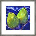 Two Pears On Blue Tile #1 Framed Print