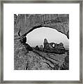 Wide Angle Of Turret Arch Through The North Window In Black And White Framed Print