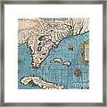 1591 De Bry And Le Moyne Map Of Florida And Cuba Framed Print