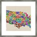 United States Typography Text Map #19 Framed Print