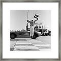 1960s Man Jumping Waving Checkered Flag Framed Print