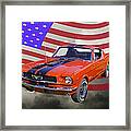 1966 Ford Mustang Fastback And American Flag Framed Print