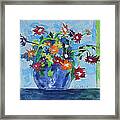 Flowers In Green And Blue #2 Framed Print