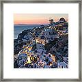 Romantic Sunset Over The Village Of Oia Greece Santorini #2 Framed Print