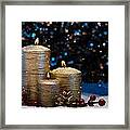 Three Gold Candles In Snow  #2 Framed Print
