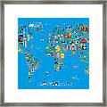 Animal Map Of The World For Children And Kids #3 Framed Print