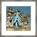 Model Standing Between Statues At The Villa #3 Framed Print