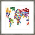 Text Map Of The World #8 Framed Print