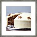 A Carrot Cake With A Slice Missing For Framed Print