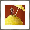 A Couple In Lemon Rain Little People On Food Framed Print