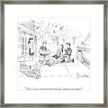 A Couple Sits Outside A Cafe. The Woman Framed Print