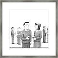 A Disgruntled-looking Woman Speaks To Her Husband Framed Print