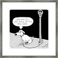 A Dog Tied To A Parking Meter Thinks Framed Print