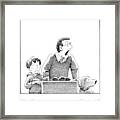 A Father, Son, And Dog All Worry At The Sight Framed Print