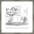 A Father Uses A Standing Babywalker Desk Framed Print