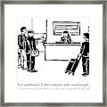 A Flight Receptionist Announces To Travelers Framed Print