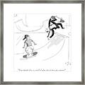 A Guy In A Suit Does A Flip On A Skateboard Framed Print